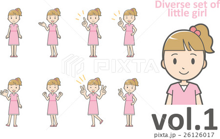 ワンピースを着た女の子vol 1 様々な表情やポーズをセット のイラスト素材 26126017 Pixta