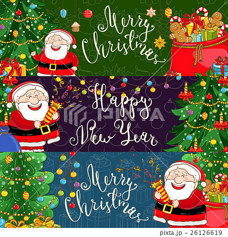 Merry Christmas and Happy New Year Vector Banners 26126619