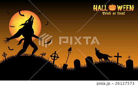 howling werewolf with halloween backgroundのイラスト素材 26127573