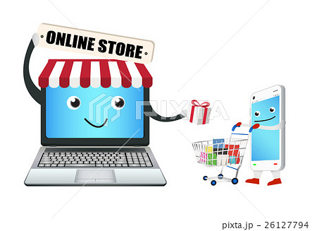 laptop online store with smart phone and cart 26127794