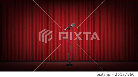 microphone stand on stage with red curtain 26127960