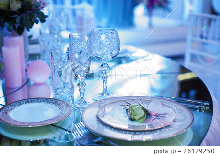 festive decorated table in the restaurant for 26129250