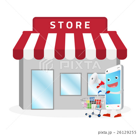 smartphone cartoon shopping at store 26129255