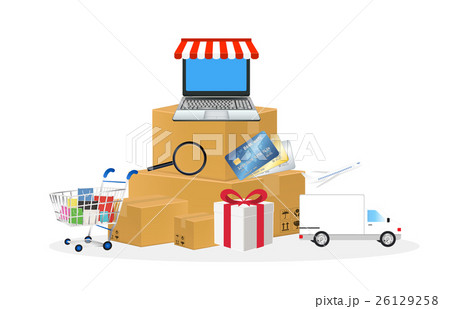 online store object with shopping cart box laptop online store object with shopping cart box laptop 26129258