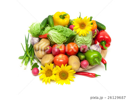 fresh vegetables and blooming sunflowers fresh vegetables and blooming sunflowers 26129687