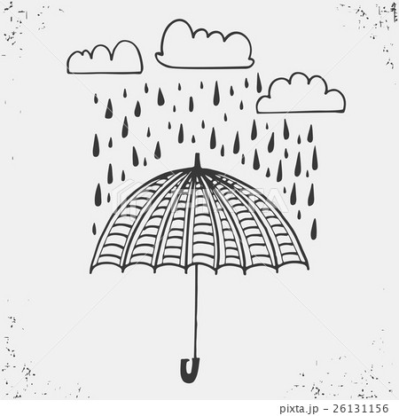 Hand drawn poster with umbrella, clouds Hand drawn poster with umbrella, clouds 26131156