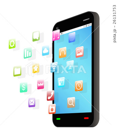 smartphone with floating applications icon smartphone with floating applications icon 26131753