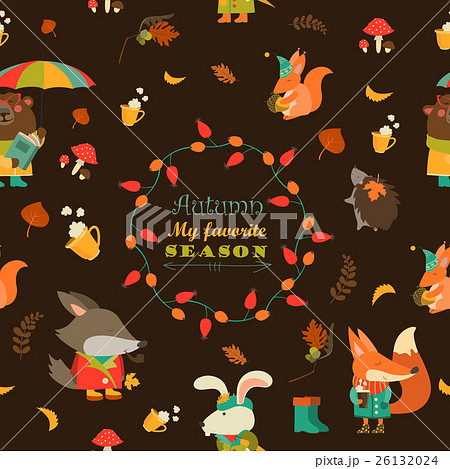 Autumn forest seamless pattern with cute animals Autumn forest seamless pattern with cute animals 26132024
