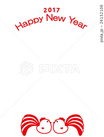 年賀状2017　HappyNewYear　にわとり　酉年　紅白しっぽ 26132106