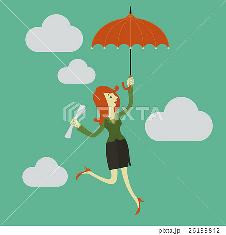 The girl paragliding on the sky with an umbrella. 26133842