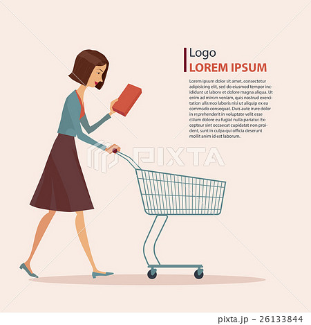 Young girl in casual wear with shopping cart. Young girl in casual wear with shopping cart. 26133844