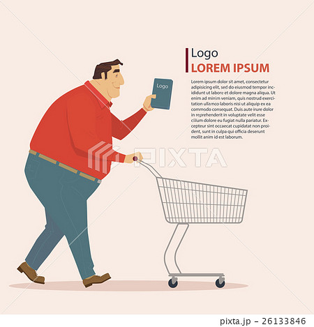 Man in casual wear with shopping cart. 26133846