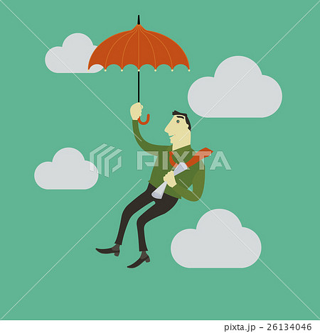 The man paragliding in the sky with an umbrella. 26134046