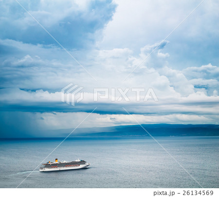 Cruise Ship. Beautiful Seascape and Dramatic Sky. Cruise Ship. Beautiful Seascape and Dramatic Sky. 26134569