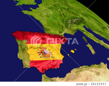 Spain with flag on Earth 26135457
