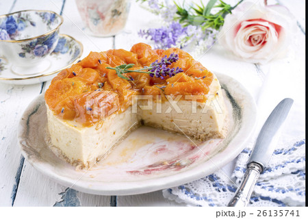 Peach Cheesecake on Plate 26135741