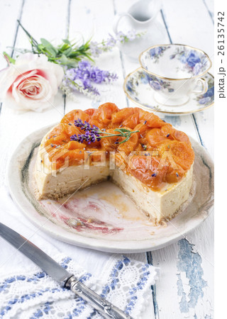 Peach Cheesecake on Plate 26135742