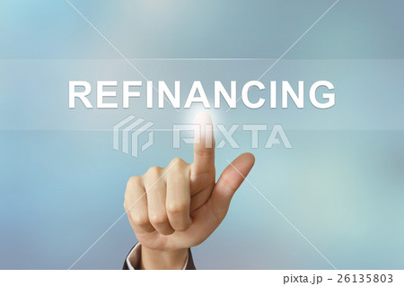 business hand clicking refinancing button business hand clicking refinancing button 26135803