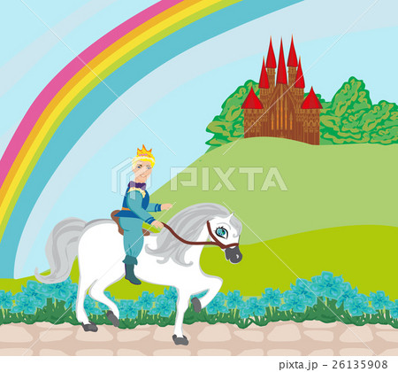 Prince riding a horse to the castle Prince riding a horse to the castle 26135908
