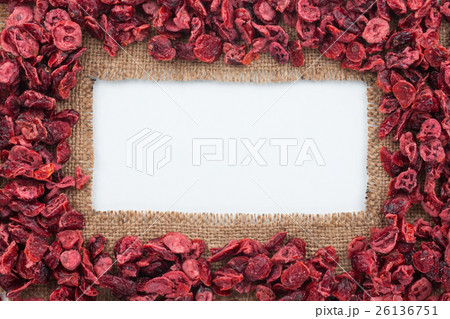 Frame made of burlap with dried cranberry Frame made of burlap with dried cranberry 26136751