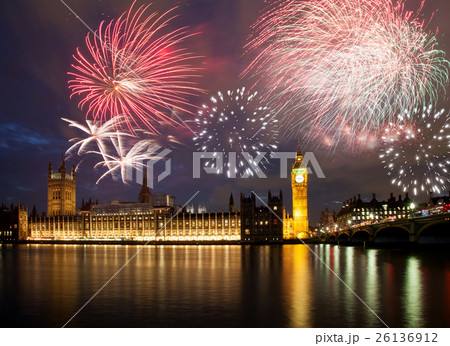 New Year in the city - Big Ben with fireworks 26136912