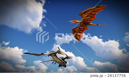 Flying pterodactyl over the land 3d illustration 26137756