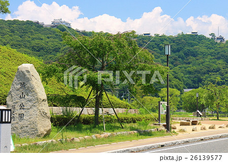 万緑の城山公園から見た松山城 26139577