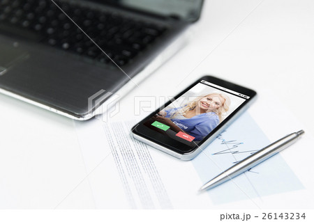 close up of smartphone incoming call on screen 26143234