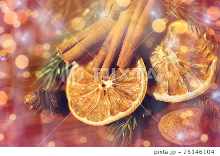 christmas fir branch, cinnamon and dried orange christmas fir branch, cinnamon and dried orange 26146104
