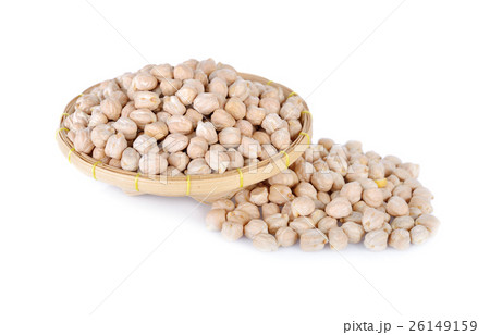 uncooked garbanzo bean on bamboo basket uncooked garbanzo bean on bamboo basket 26149159
