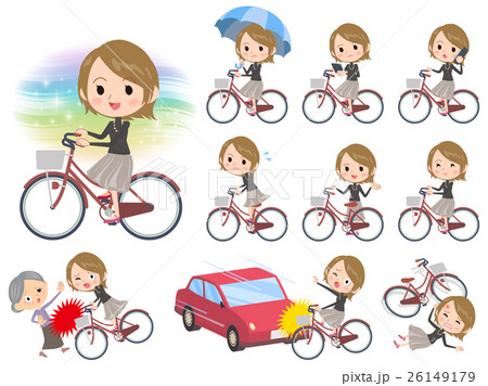 black high necked women ride on city bicycle black high necked women ride on city bicycle 26149179