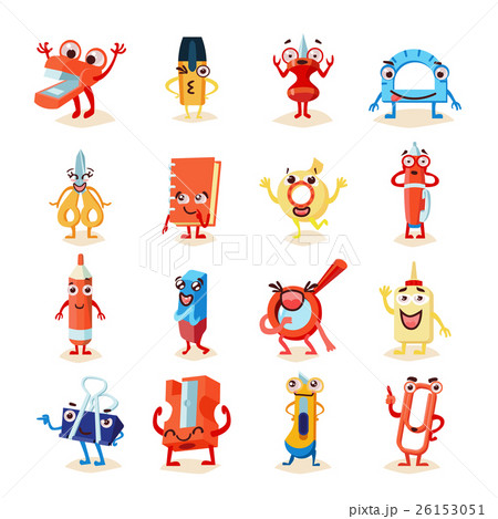 Funny Office Supplies Icons Set 26153051