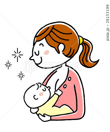 出産 赤ちゃんに母乳を飲ませる母のイラスト素材