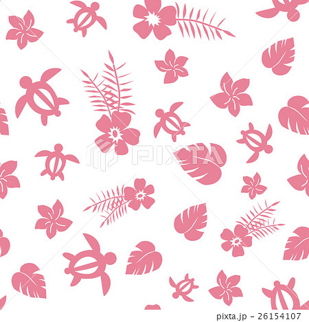ハワイアン柄パターン ピンク系 背景白 のイラスト素材