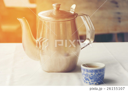 Chinese tea cup and Stainless steel teapot on  26155107