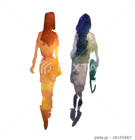 Watercolor background with ilhouette of women. 26155667