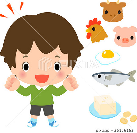 蛋白源となる食品と笑顔の子ども 蛋白源となる食品と笑顔の子ども 26156163