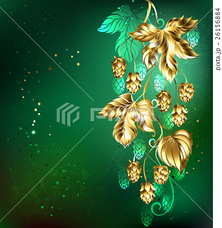 Golden hops on a green background 26156884