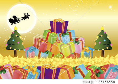 背景素材壁紙 クリスマスツリー プレゼント イルミネーション オーナメント 冬 装飾 デコレーションのイラスト素材