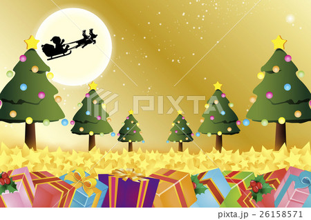 背景素材壁紙 クリスマスツリー プレゼント イルミネーション オーナメント 冬 装飾 デコレーションのイラスト素材