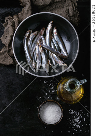Raw fresh anchovies fishes 26159621