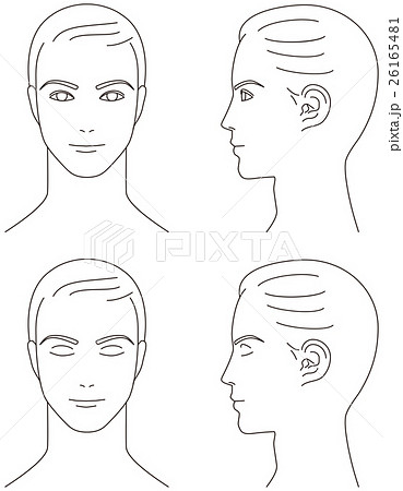 男性の顔 正面と横顔のイラスト素材