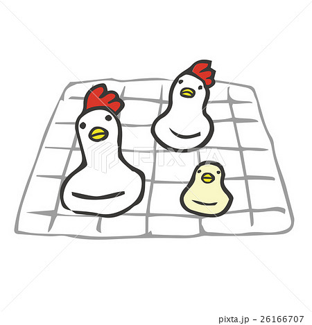 網の上で焼かれる鶏とひよこ形のお餅 26166707