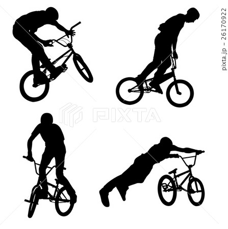 4 High Quality Bmx Cyclist Silhouettesのイラスト素材