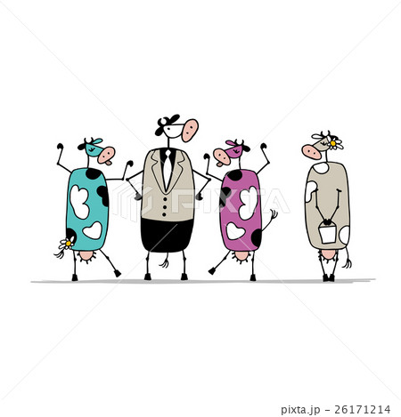 Funny bull and cows, sketch for your design Funny bull and cows, sketch for your design 26171214