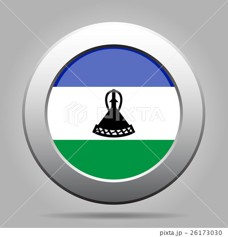 Flag of Lesotho. Shiny metal gray round button.