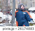 Attractive baby boy playing with the first snow 26174883