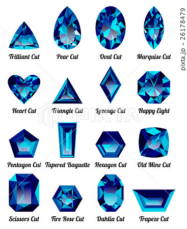 Set of realistic blue amethysts with complex cuts 26178479