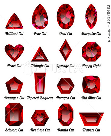 Set of realistic red rubies with complex cuts 26178482