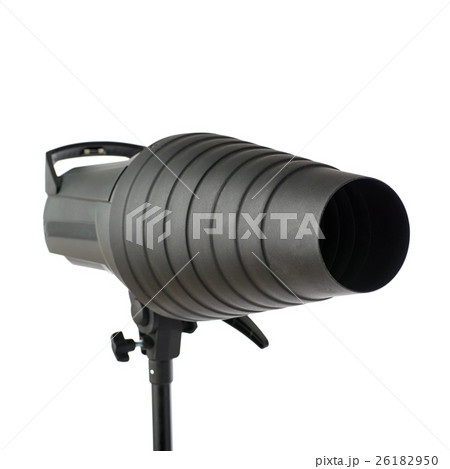 Studio flash on a stand over isolated white Studio flash on a stand over isolated white 26182950